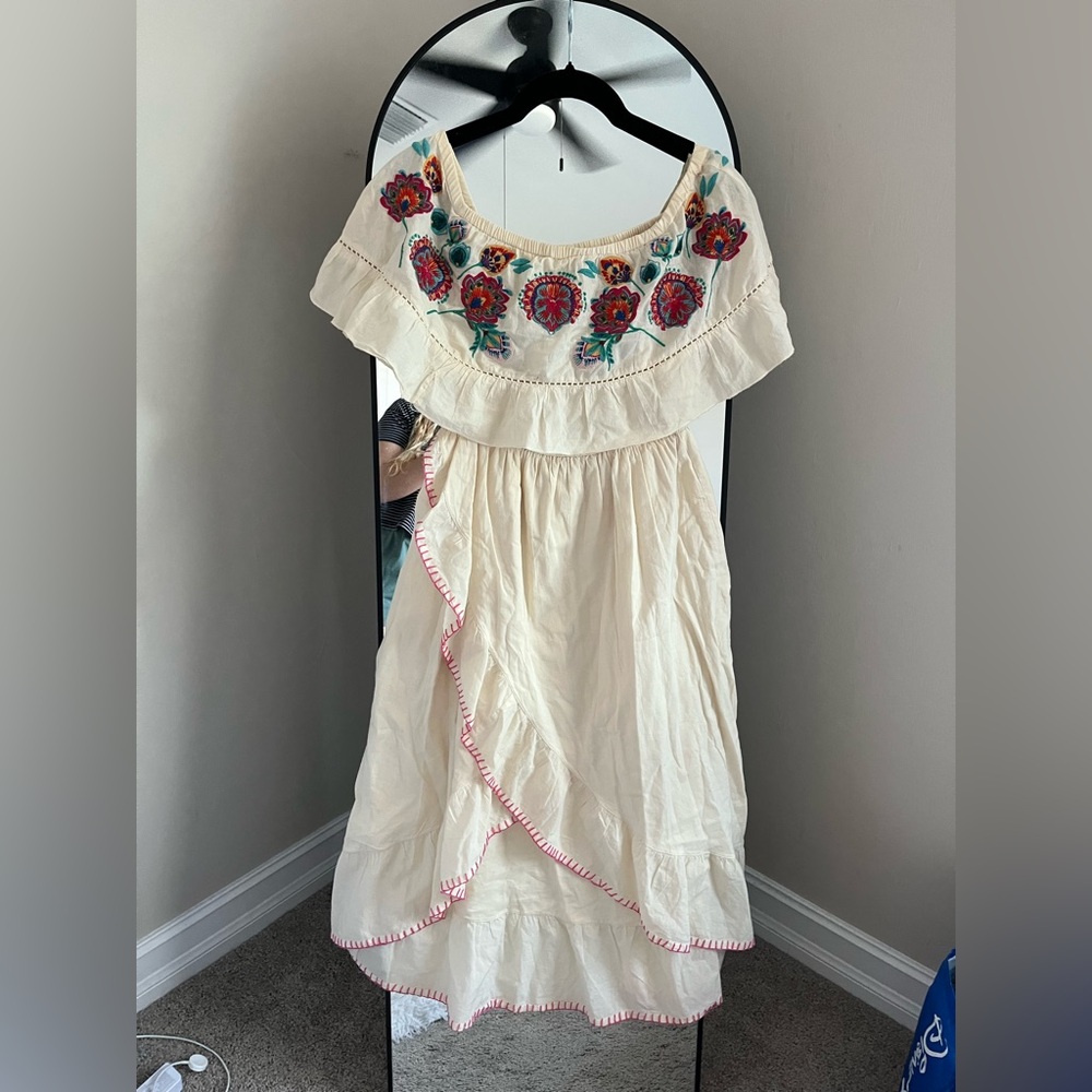 Patrons of Peace Cream Dress with Colorful Embroidery